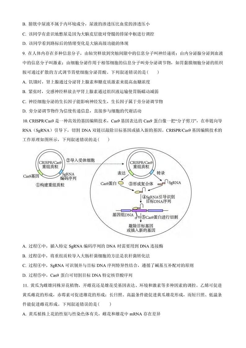 生物丨湖北省武汉外国语学校2025届高三上学期11月阶段性诊断考试生物试卷及答案第3页