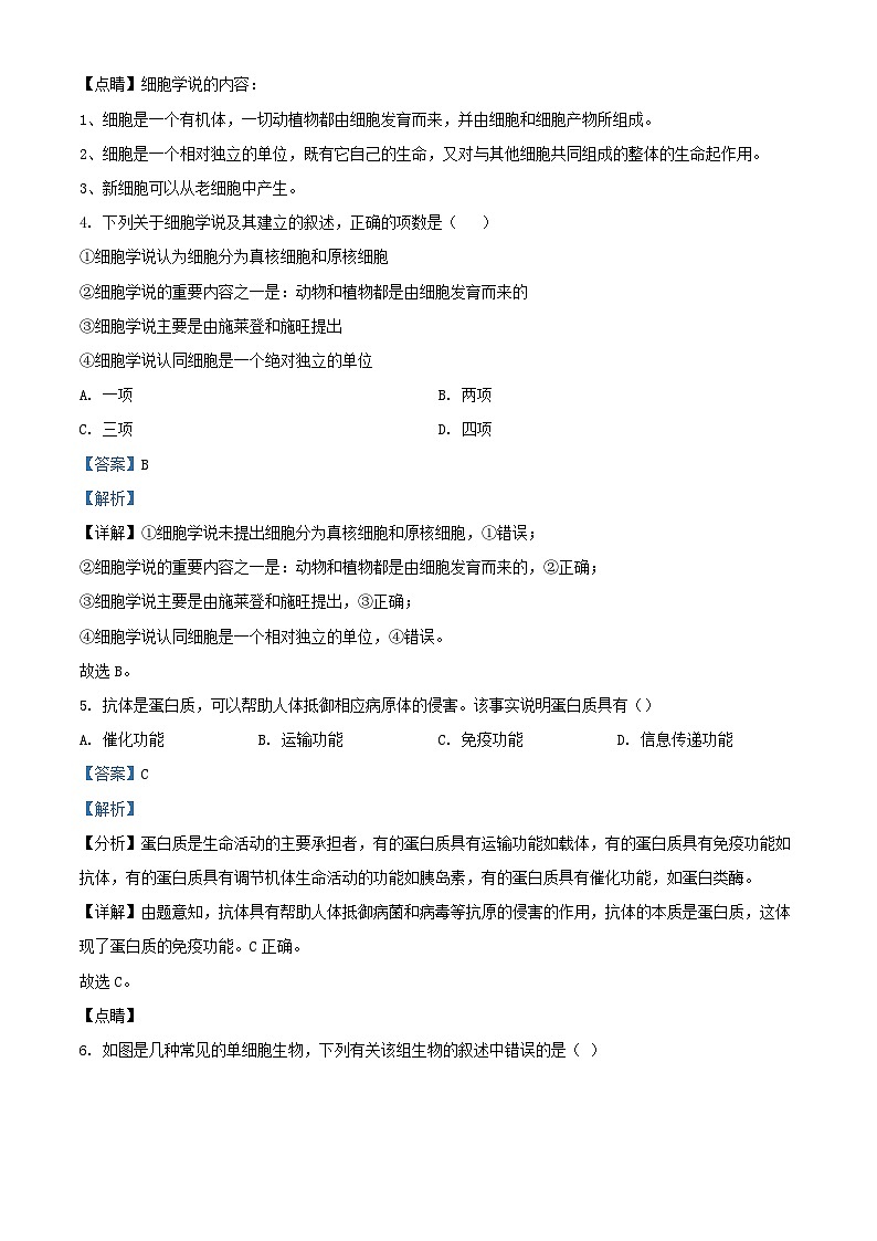 云南省红河州开远市2023_2024学年高一生物上学期9月月考试题含解析第3页