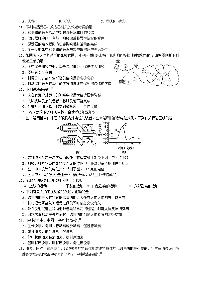 四川省绵阳市2023_2024学年高二生物上学期10月月考试题第3页