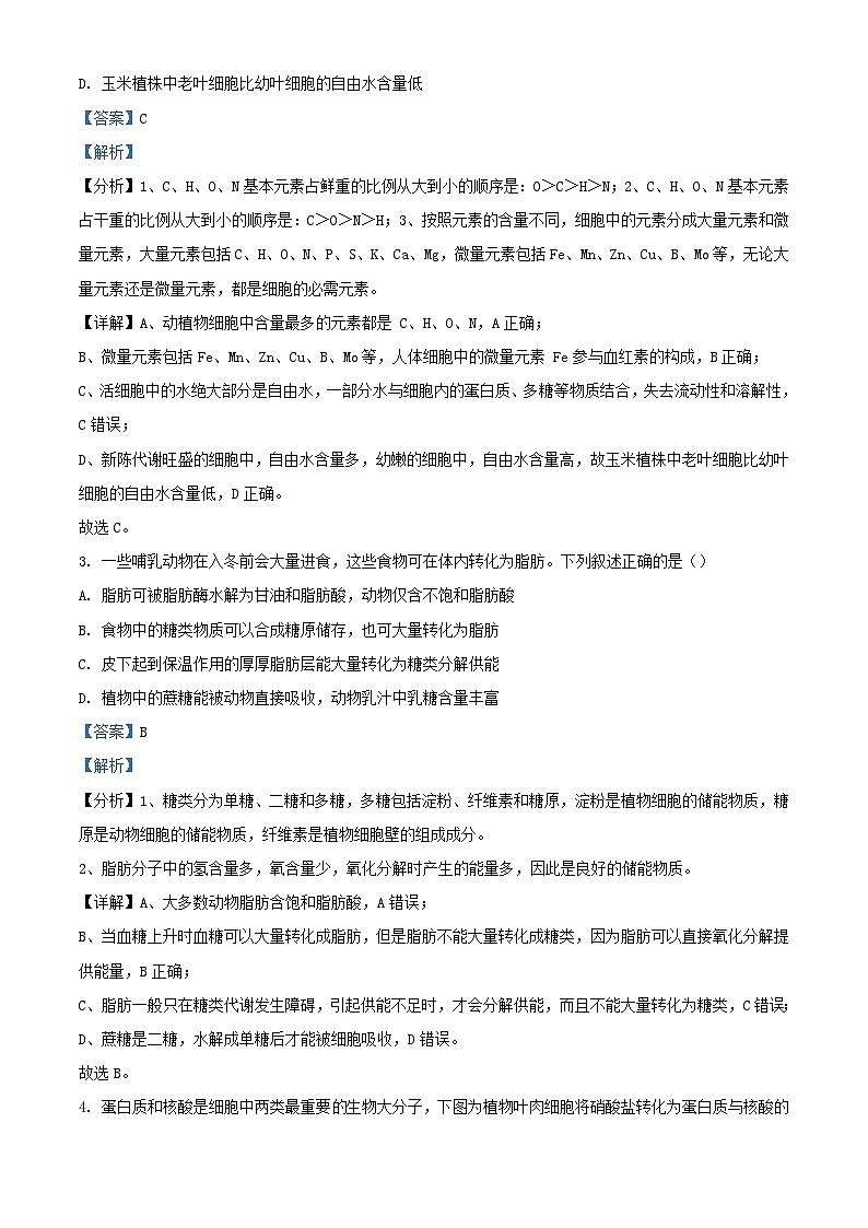 四川省雅安市2023_2024学年高一生物上学期12月月考试题含解析第2页