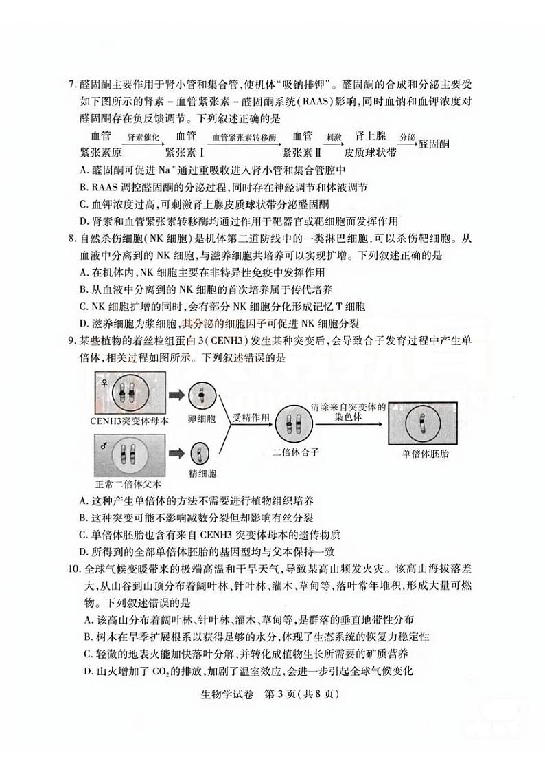 湖北省武汉市部分学校2023_2024学年高三生物上学期九月调研考试试题pdf无答案第3页
