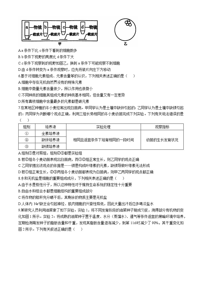 湖北省十堰市六县市区一中教联体2024-2025学年高一上学期11月联考生物试卷（Word版附答案）02