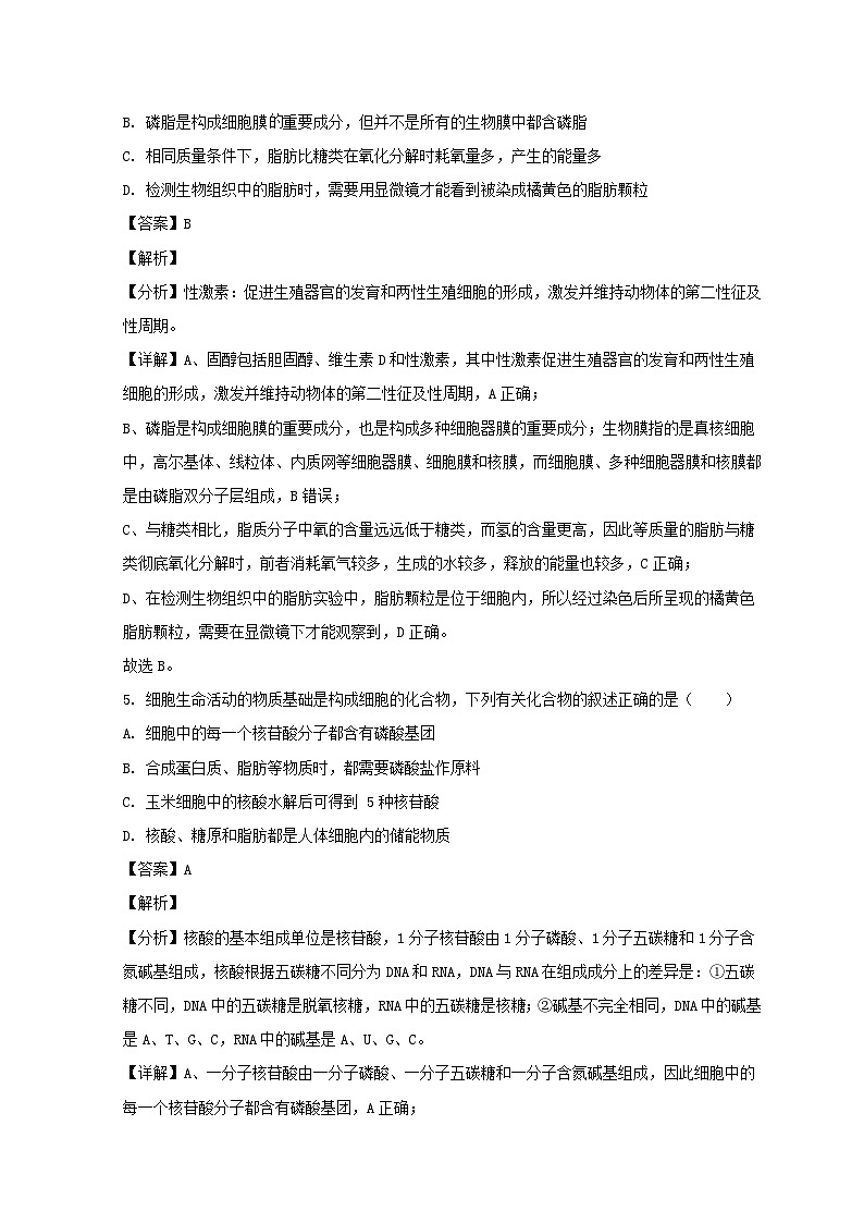 山东省青岛市2022_2023学年高一生物上学期期末考试试题含解析第3页