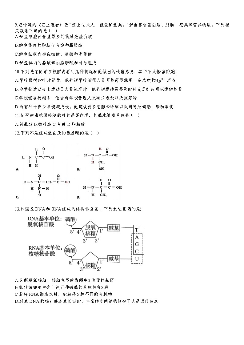 天津市和平区天津市第一中学2024-2025学年高一上学期11月期中质量调查生物试题第2页