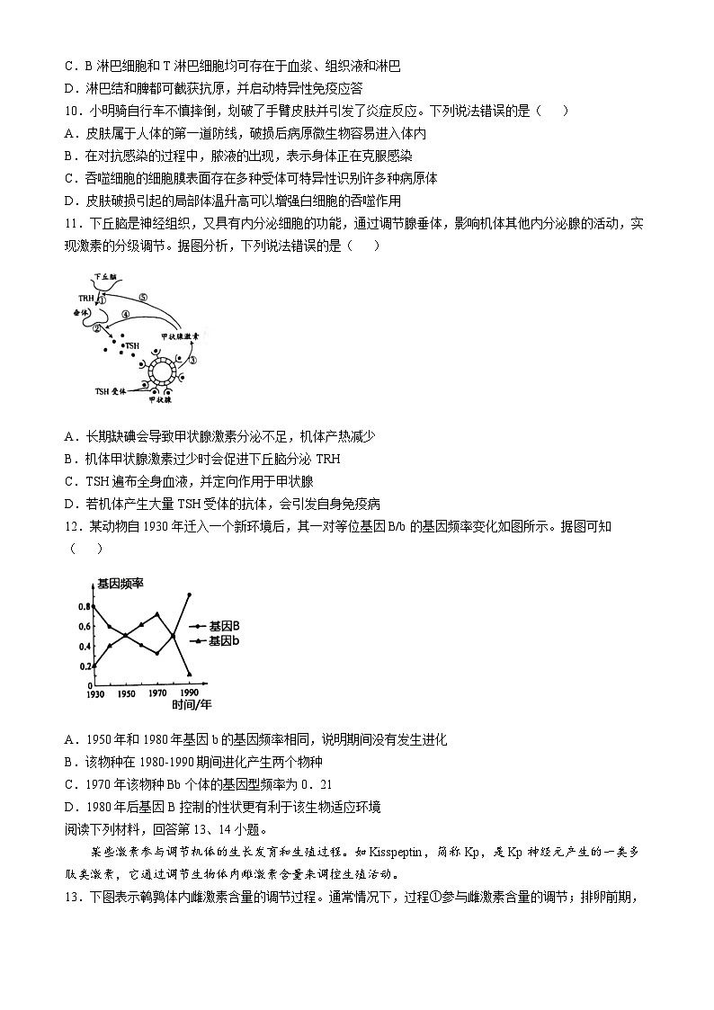 浙江省七彩阳光新高考研究联盟2024-2025学年高二上学期11月期中生物试卷（Word版附答案）03