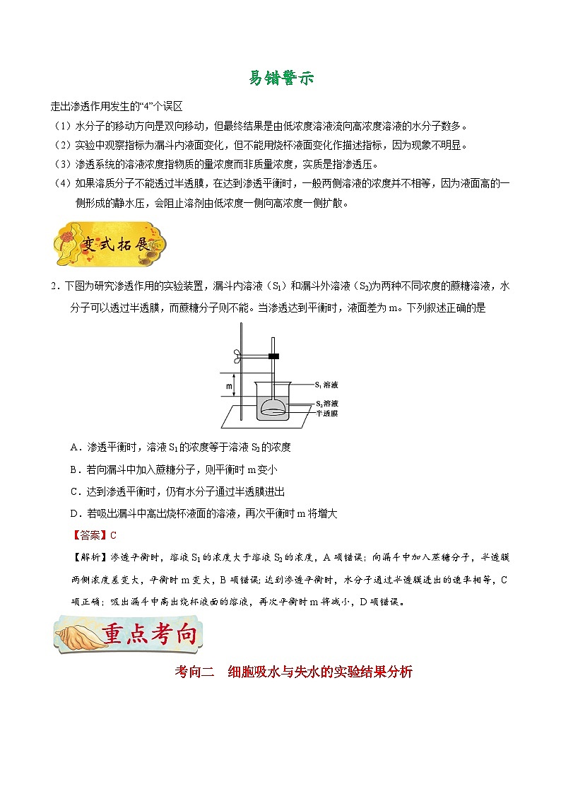备战2025年高考生物考点一遍过考点13渗透作用的原理及应用教案（Word版附解析）第3页