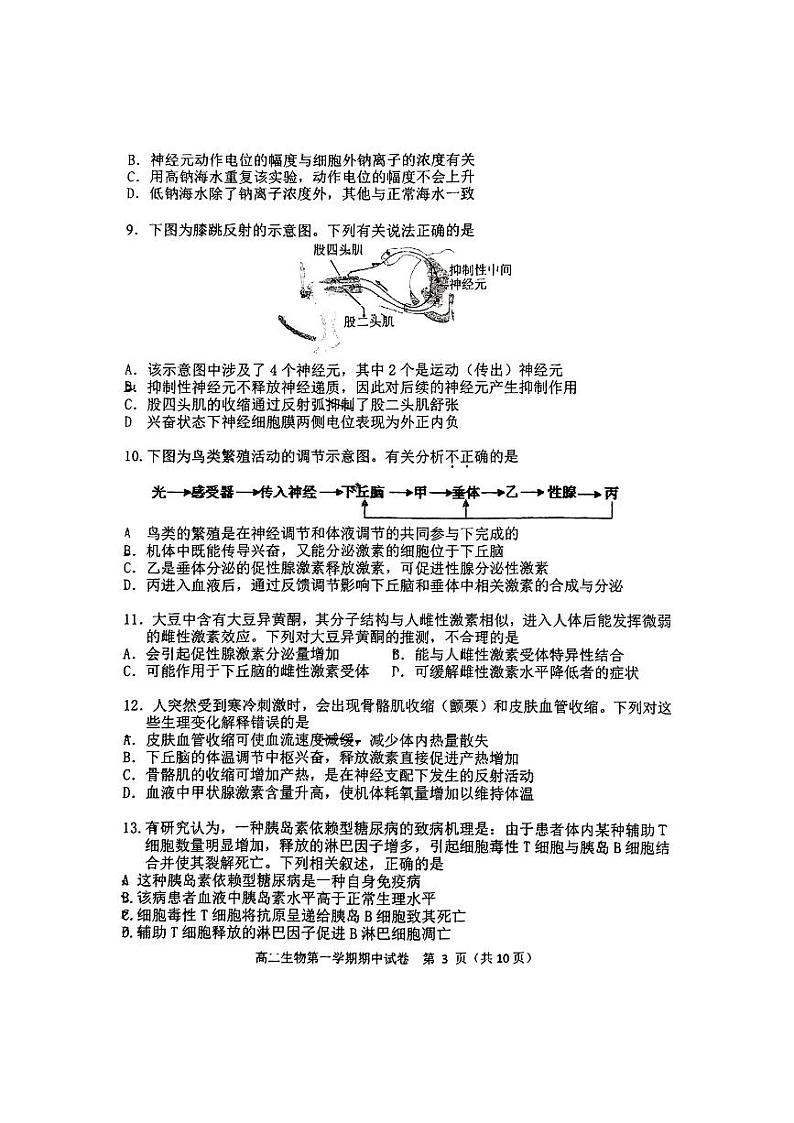 2024北京育才学校高二上学期期中生物（选考）试卷第3页