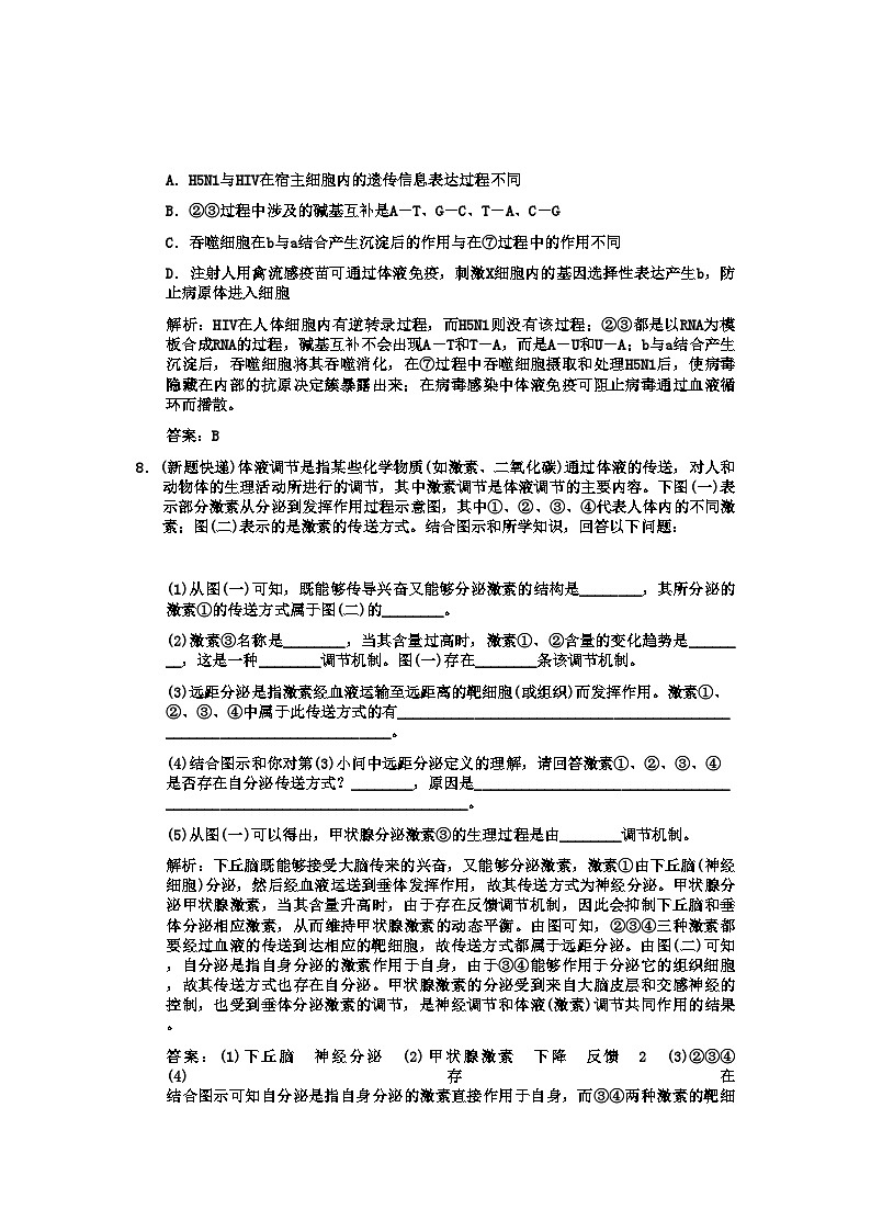 2022年创新设计高考生物一轮复习强化训练9动物生命活动调节分类专训2第3页
