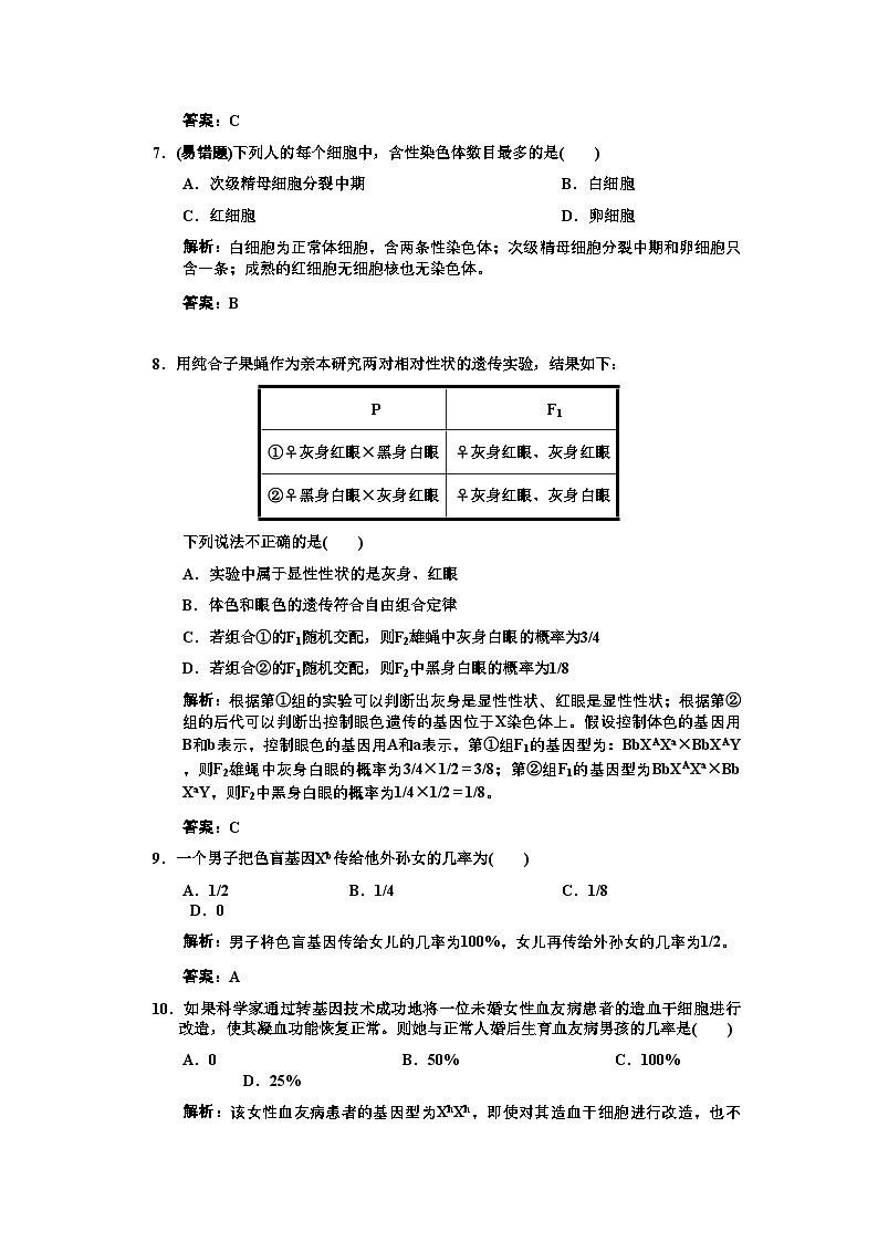 2022年高三生物一轮复习第23节基因在染色体上伴性遗传练习2苏教版必修2第3页