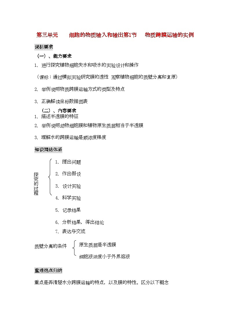 2022年高三生物一轮复习物质跨膜运输的实例教学案新人教版必修1第1页