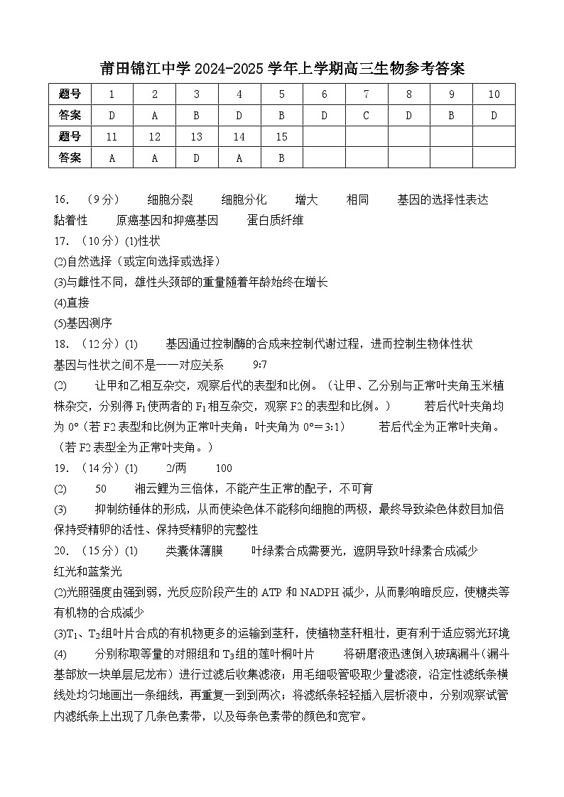 24-25上高三生物期中答案第1页