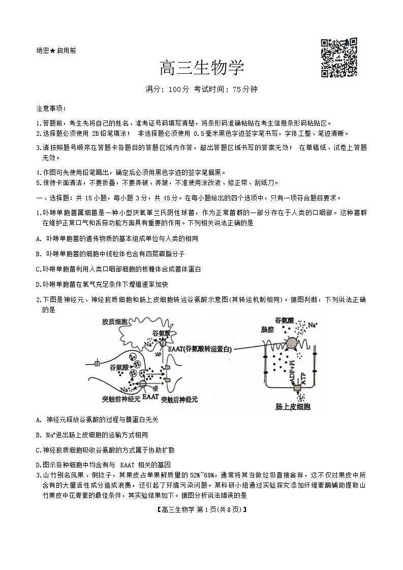 2024-2025年鼎尖联盟高三生物学第1页