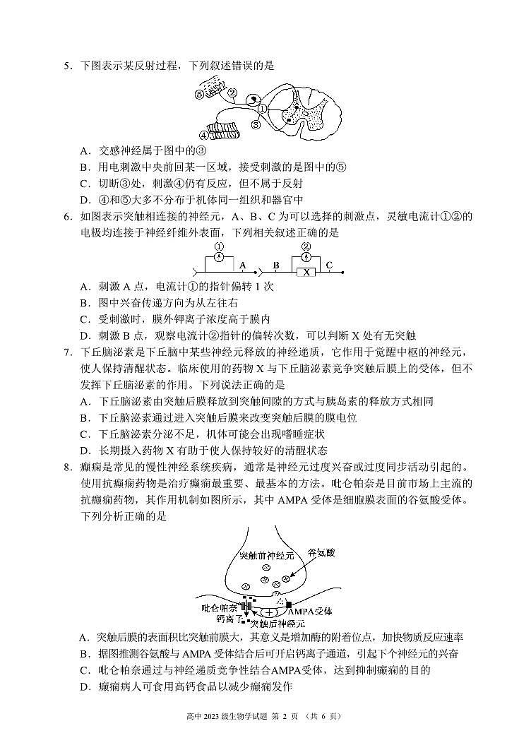 2024～2025学年度上期高中2023级期中考试生物学试题第2页