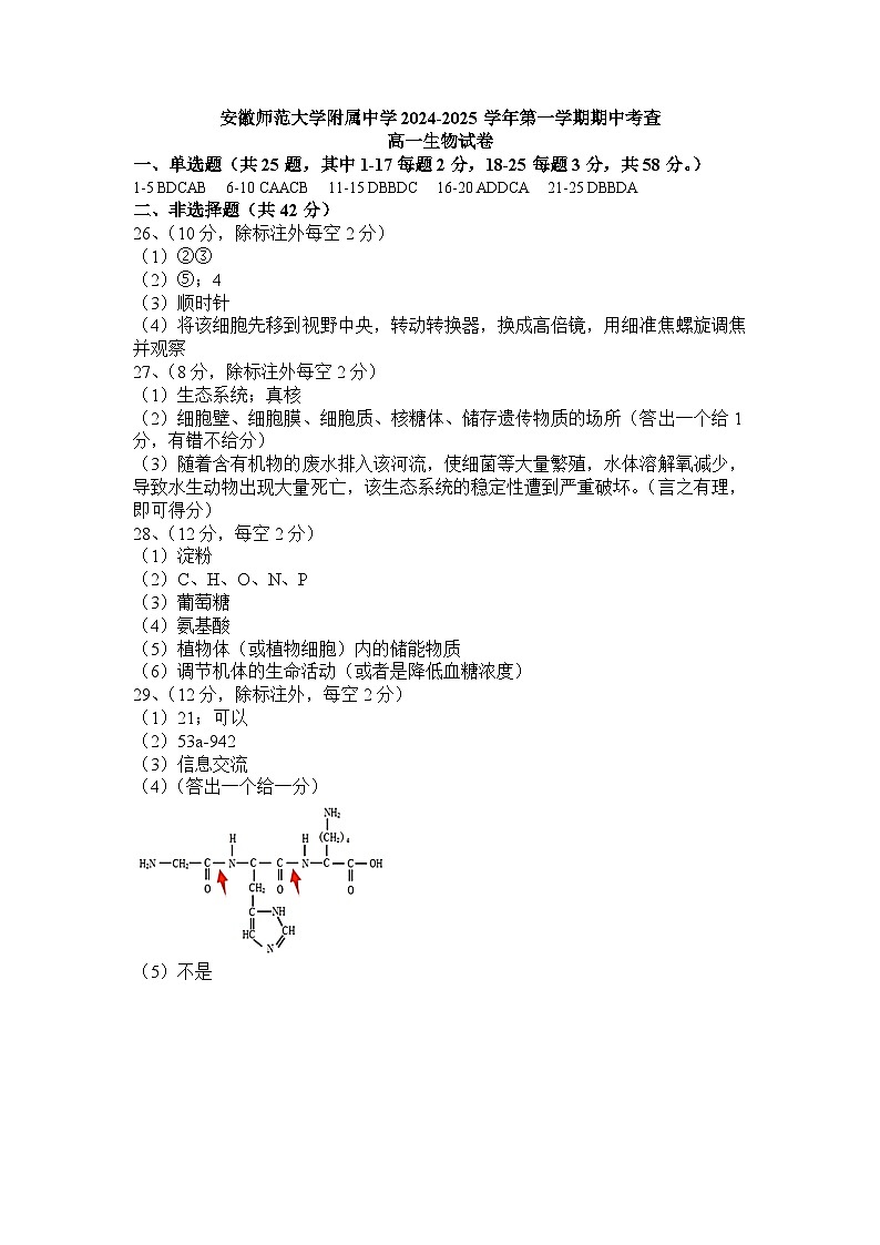 高一生物期中-答案v2.0第1页