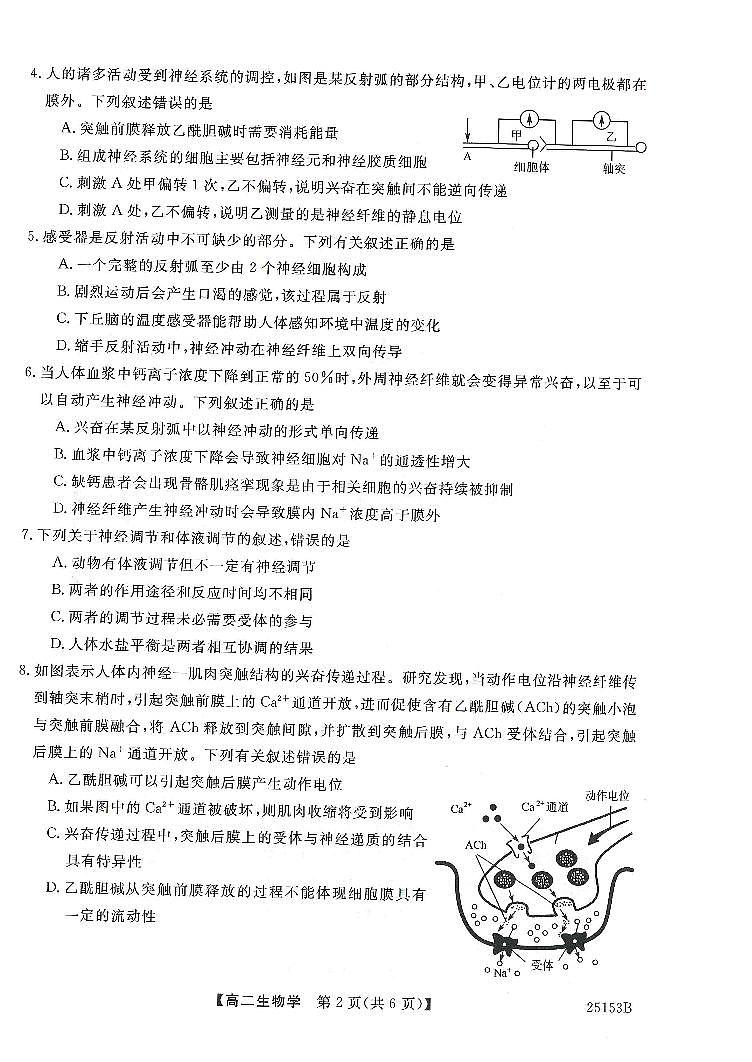 甘肃省多校2024-2025学年高二上学期期中联考生物试卷 第2页