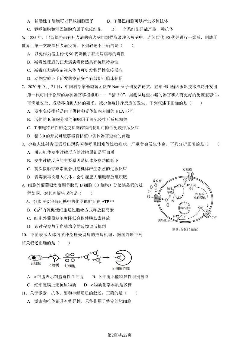 2024北京广渠门中学高二上学期期中真题生物（教师版）试卷第2页
