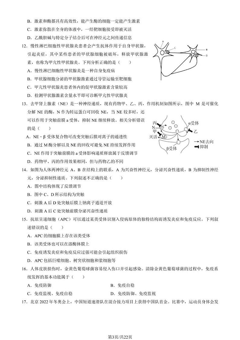 2024北京广渠门中学高二上学期期中真题生物（教师版）试卷第3页