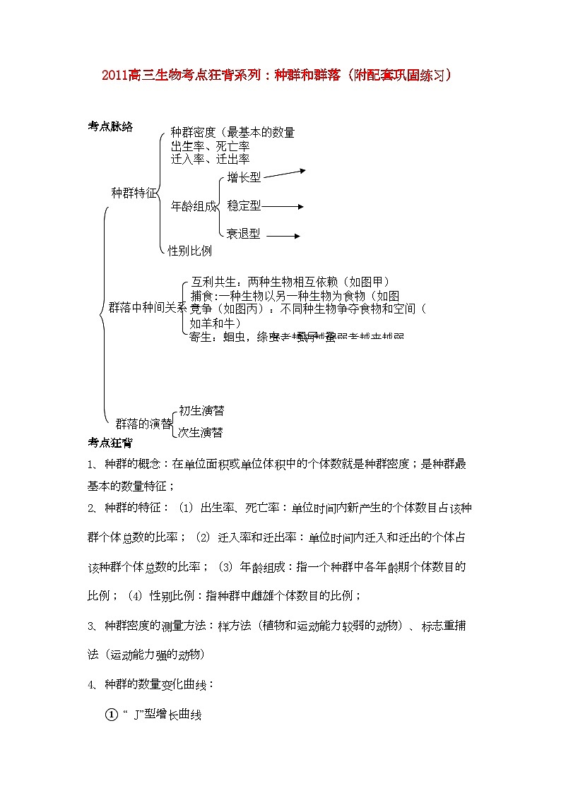 2022年高考生物总复习备考考点必背知识种群和群落-专项训练第1页
