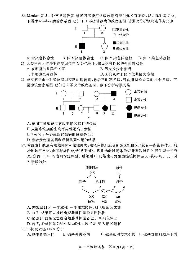 2024北京通州高一（下）期中生物试题及答案第3页