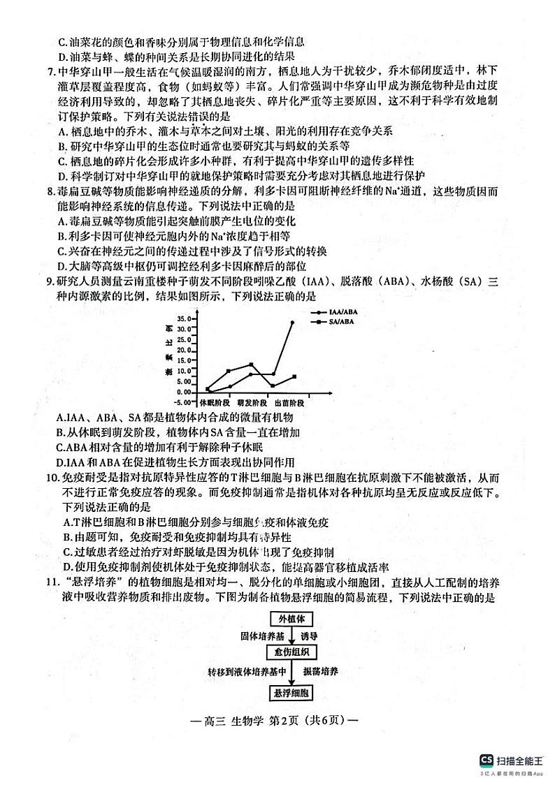 江西省南昌市2024-2025学年高三上学期9月摸底测试生物试题第2页