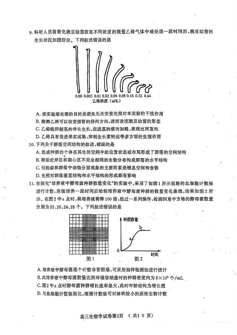 江苏省南京市2025届高三上学期学情调研9月生物试题03