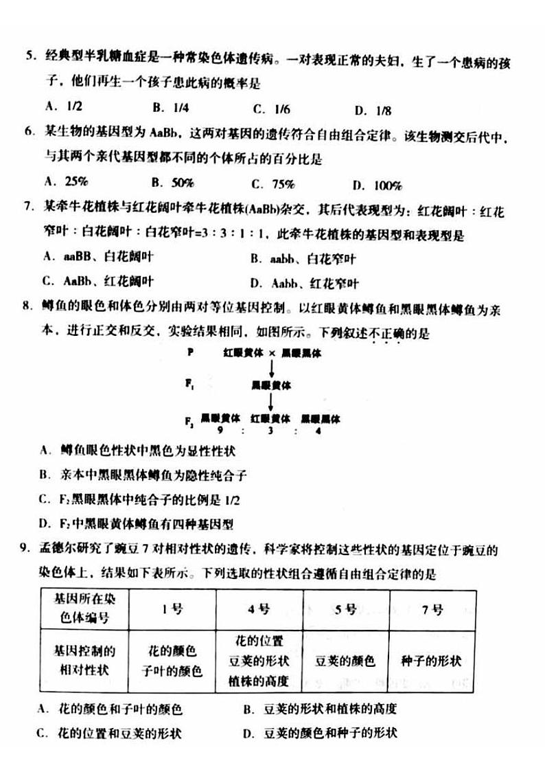 2024北京房山高一（下）期中生物试题（教师版）02