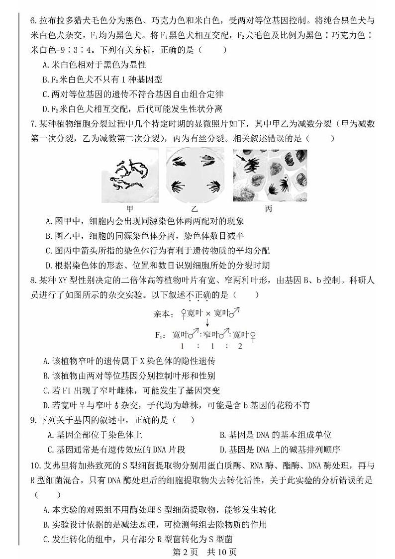 2024北京101中高一（下）期末生物试题及答案第2页
