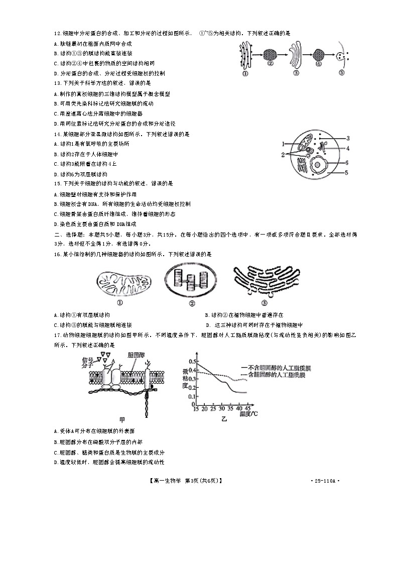 2025河南省部分学校高一上学期选科考试生物含解析第3页