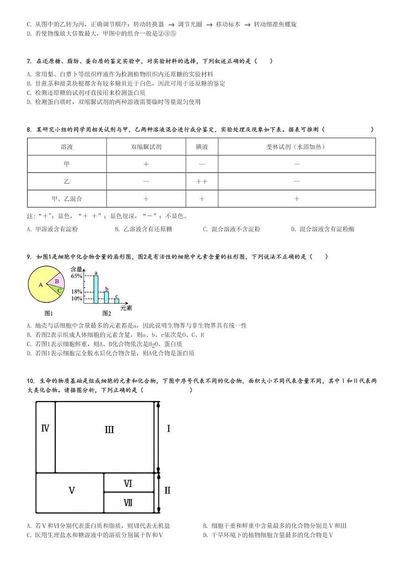 2023～2024学年10月广东惠州博罗县博罗县华侨中学高一上学期月考生物试卷(质量检测)[原题+解析版]第2页