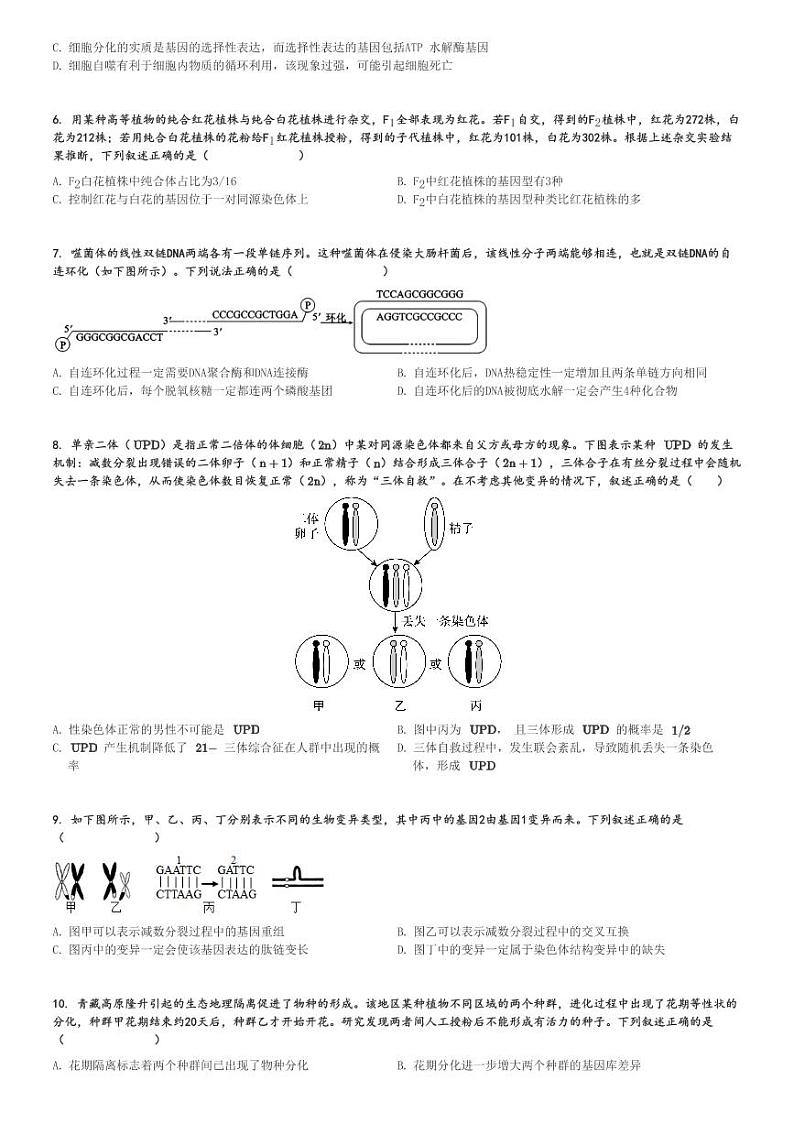 2024～2025学年10月内蒙古赤峰阿鲁科尔沁旗天山第一中学高三上学期月考生物试卷[原题+解析版]第2页