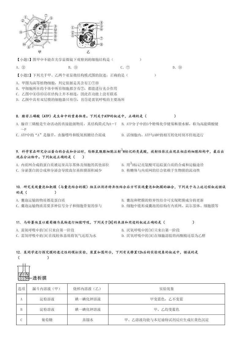 2024～2025学年浙江高一上学期月考生物试卷(金砖联盟)[原题+解析版]第2页