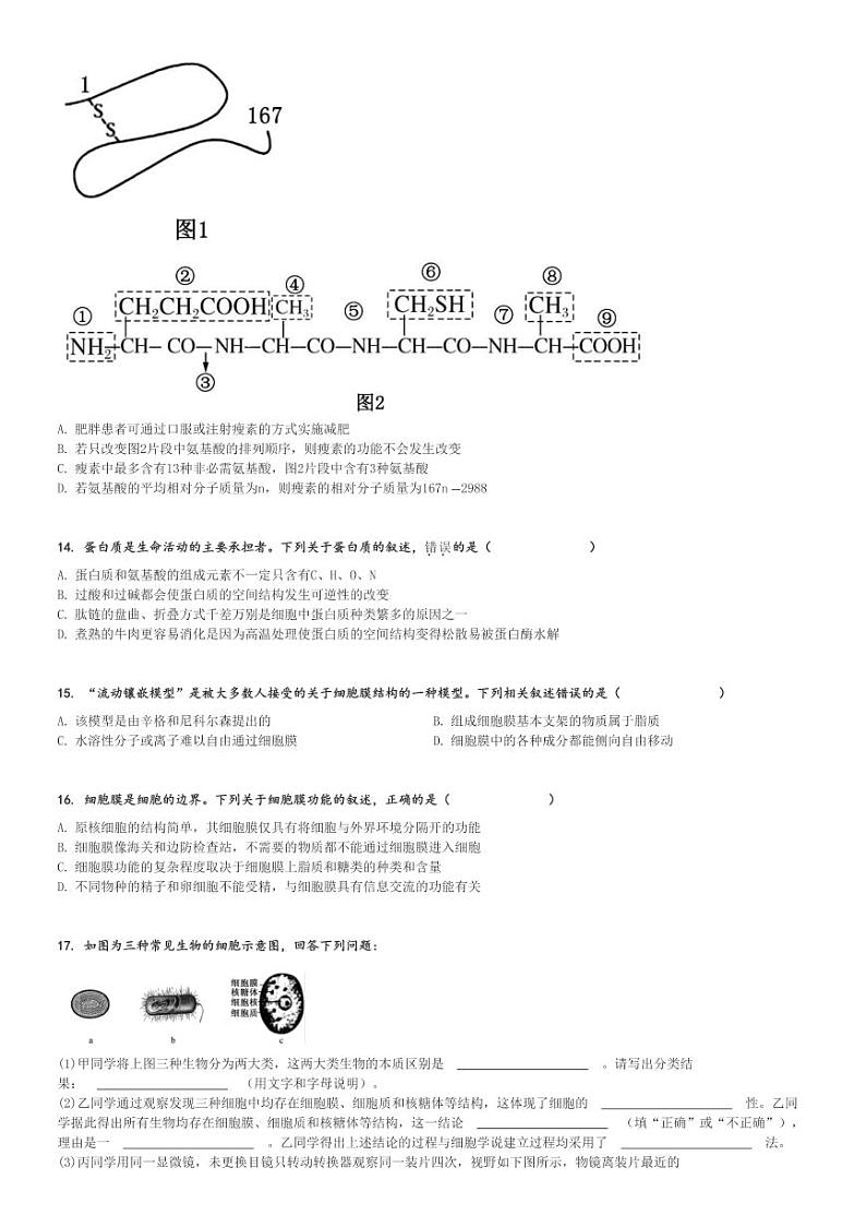 2024～2025学年陕西榆林高一上学期期中生物试卷(八校11月)[原题+解析版]第3页