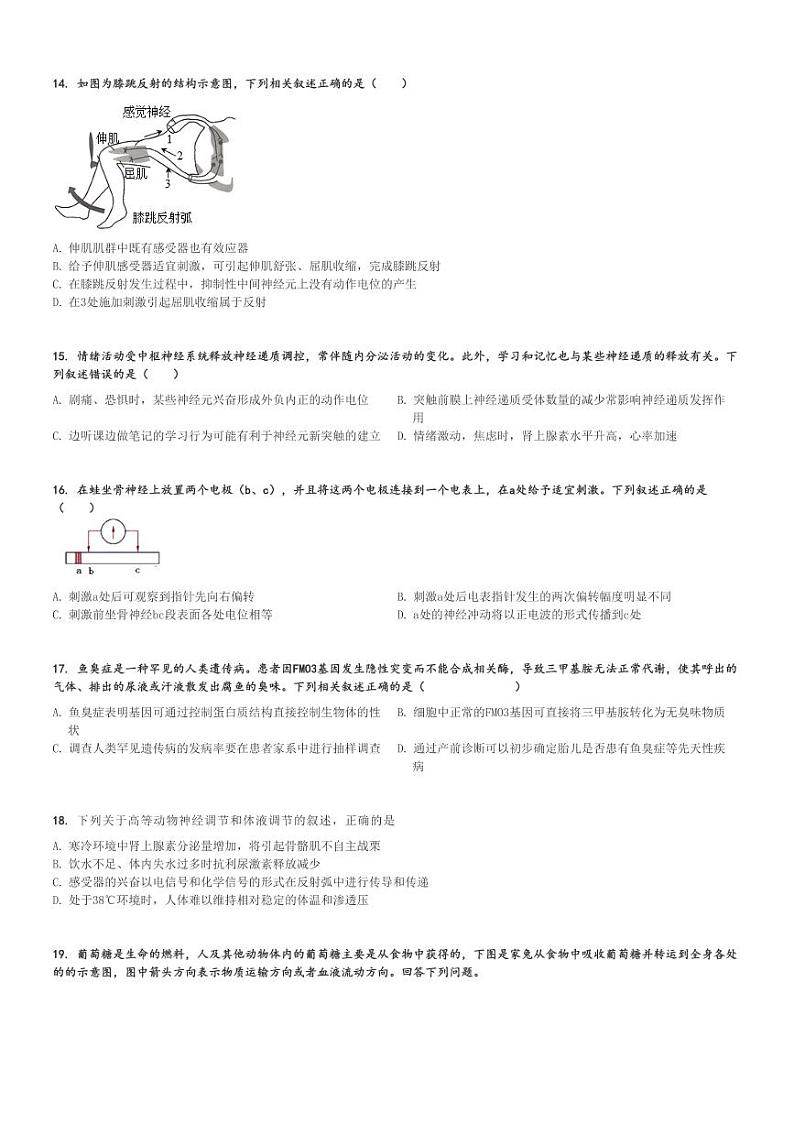 2023～2024学年10月湖北荆州公安县公安一中高二上学期月考生物试卷(段考)[原题+解析版]03