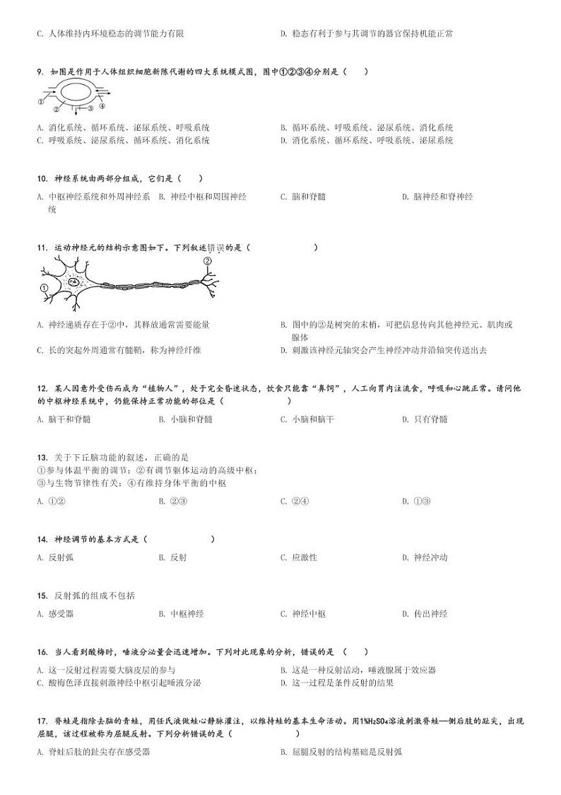 2024～2025学年陕西榆林子洲县子洲中学高二上学期月考生物试卷(第一次)[原题+解析版]第2页