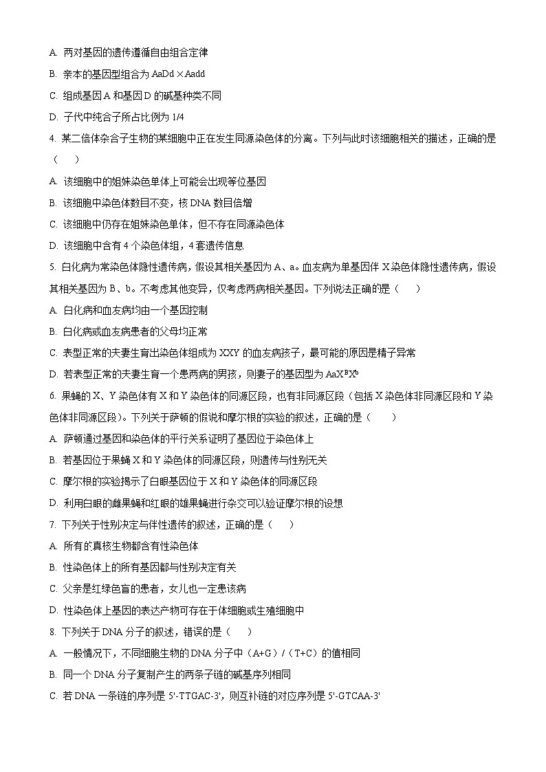 内蒙古自治区赤峰市多校联考2024-2025学年高三上学期10月月考生物试题（Word版附解析）02
