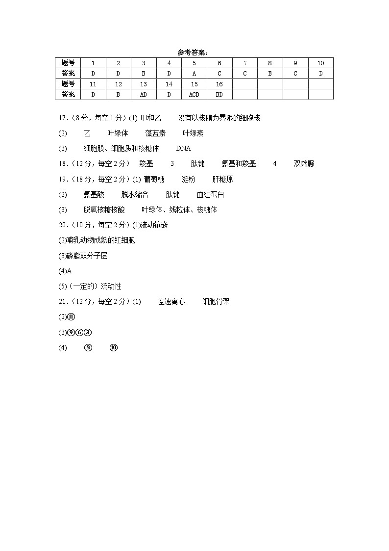 高一生物答案第1页