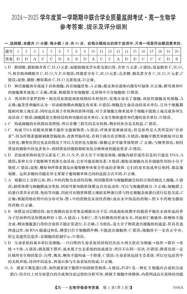 5098A 生物学DA(1)第1页