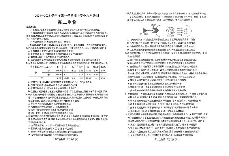 山东省烟台市2024-2025学年高二上学期期中学业水平诊断生物试题第1页
