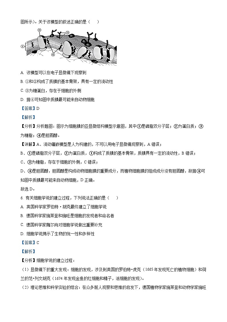 浙江省杭州学军中学2024-2025学年高一上学期期中考试生物试题 Word版含解析第3页