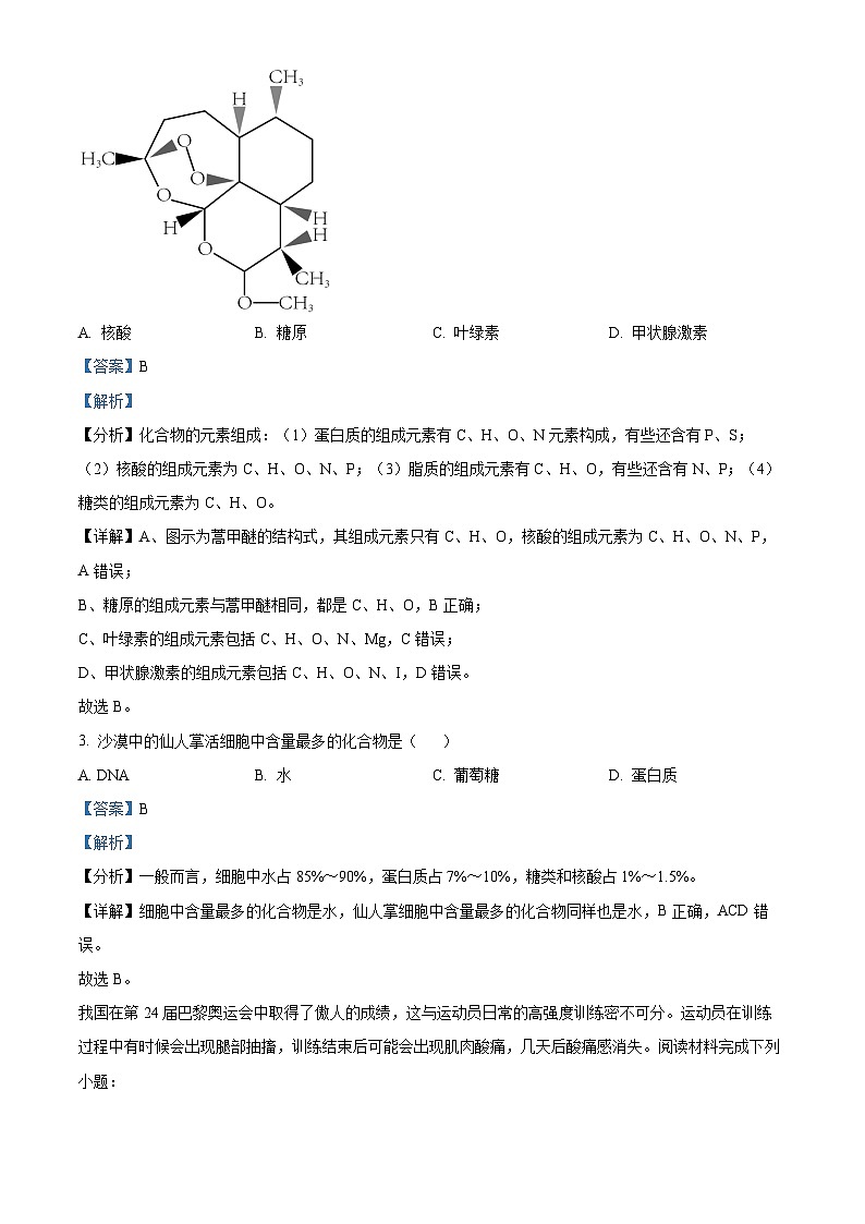 浙江省台州市台州十校联考2024-2025学年高一上学期期中考试生物试题 Word版含解析第2页