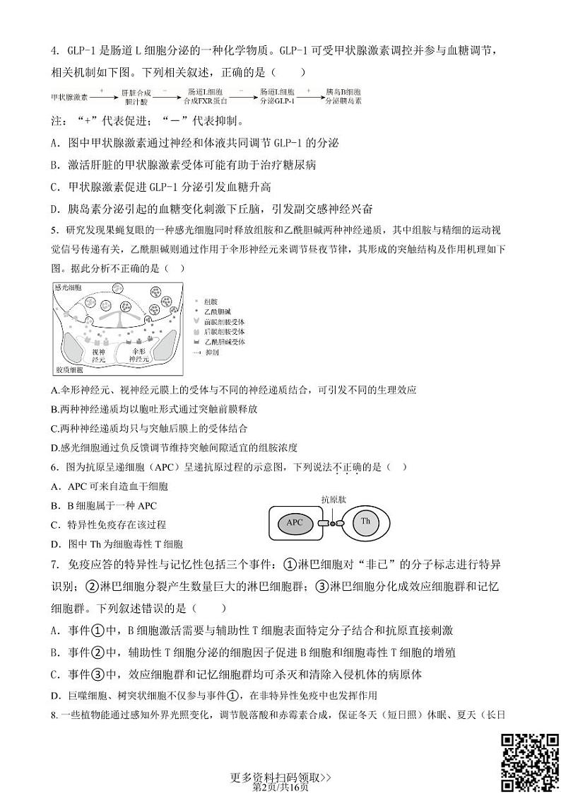 2024北京市陈经纶中高二上学期期中生物试卷第2页