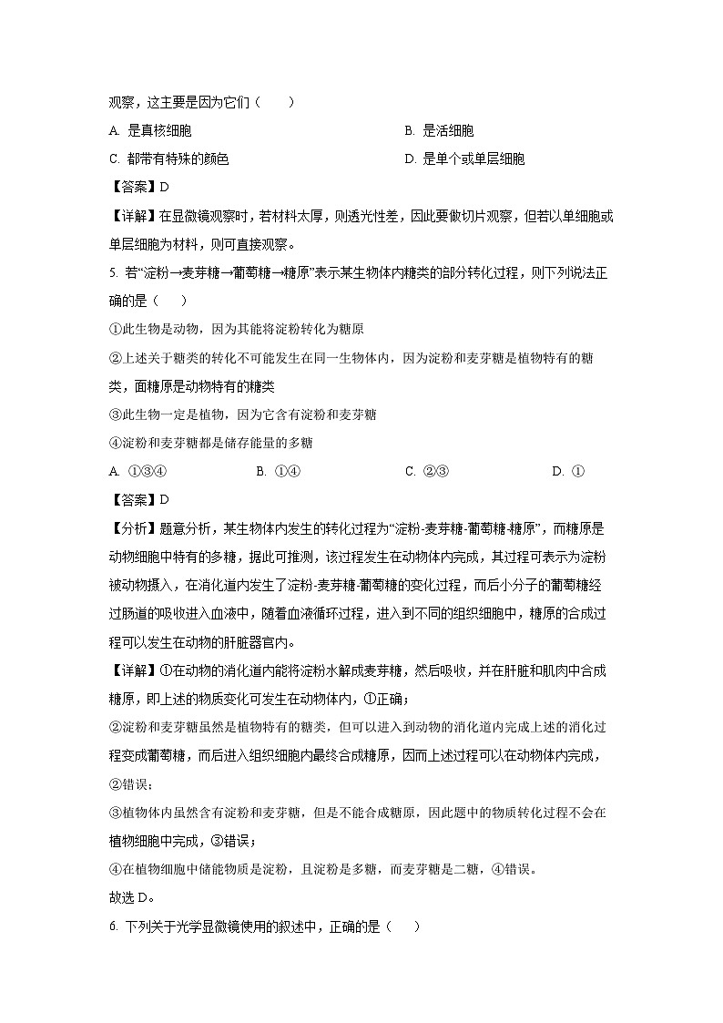 河南省驻马店市经济开发区2024-2025学年高一上学期10月月考生物试卷（解析版）第3页