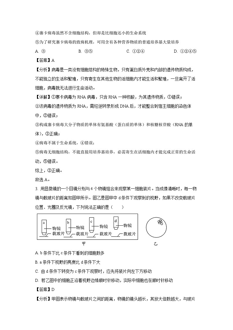 山东省部分学校2024-2025学年高一上学期10月学情诊断联合考试生物试卷（解析版）第2页