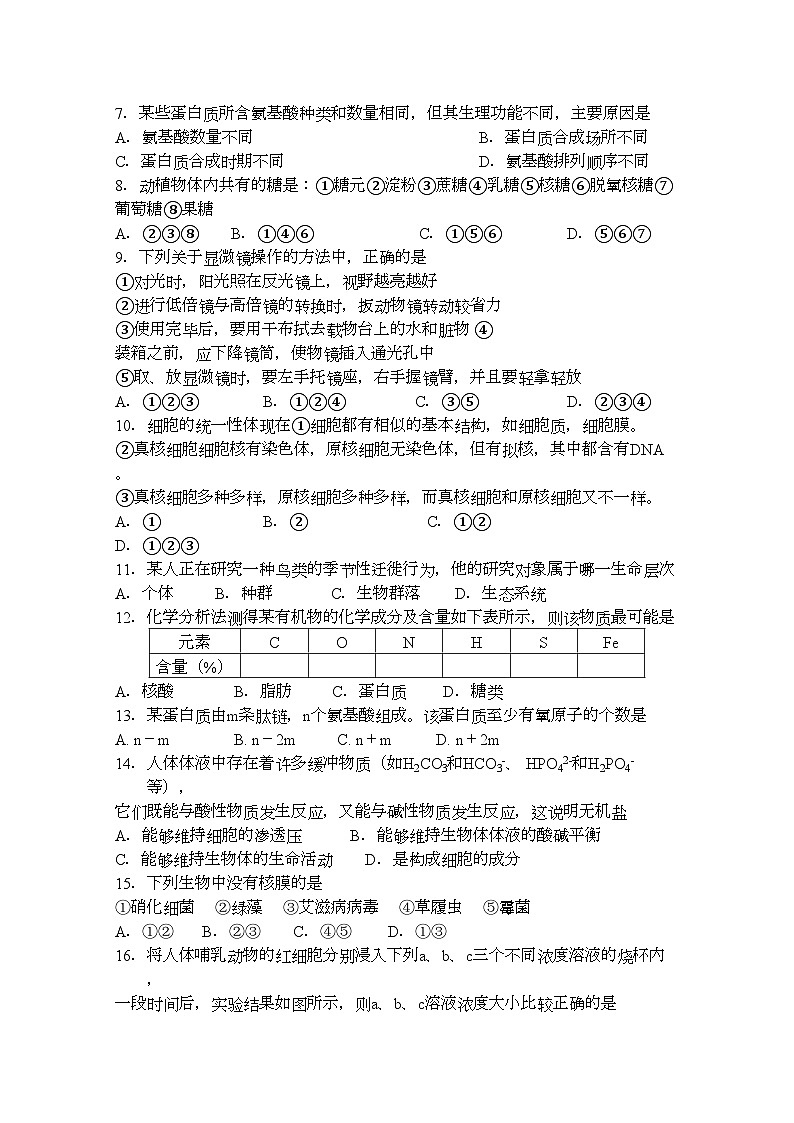 2022年山西省临汾11高一生物上学期期中考试会员独享第2页
