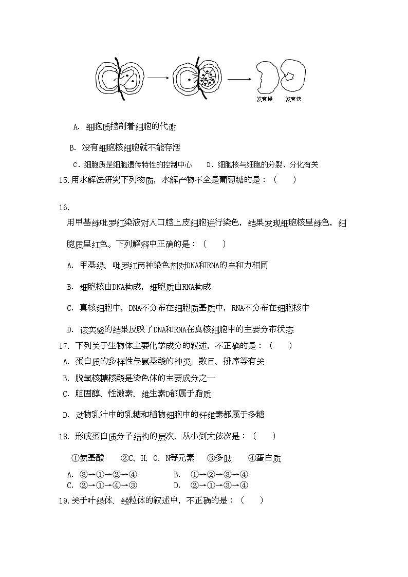 2022年陕西省兴平市秦岭高一生物上学期期中考试无答案新人教版第3页