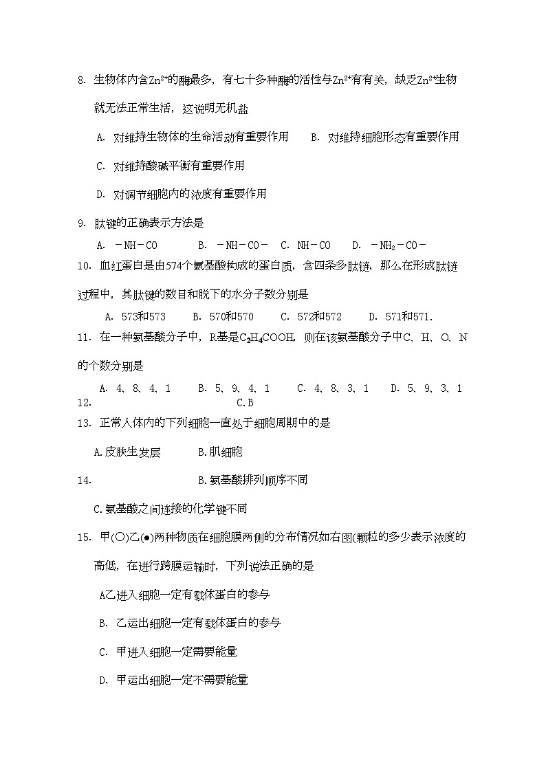 2022年甘肃省金昌11高二生物上学期期中试题无答案新人教版02