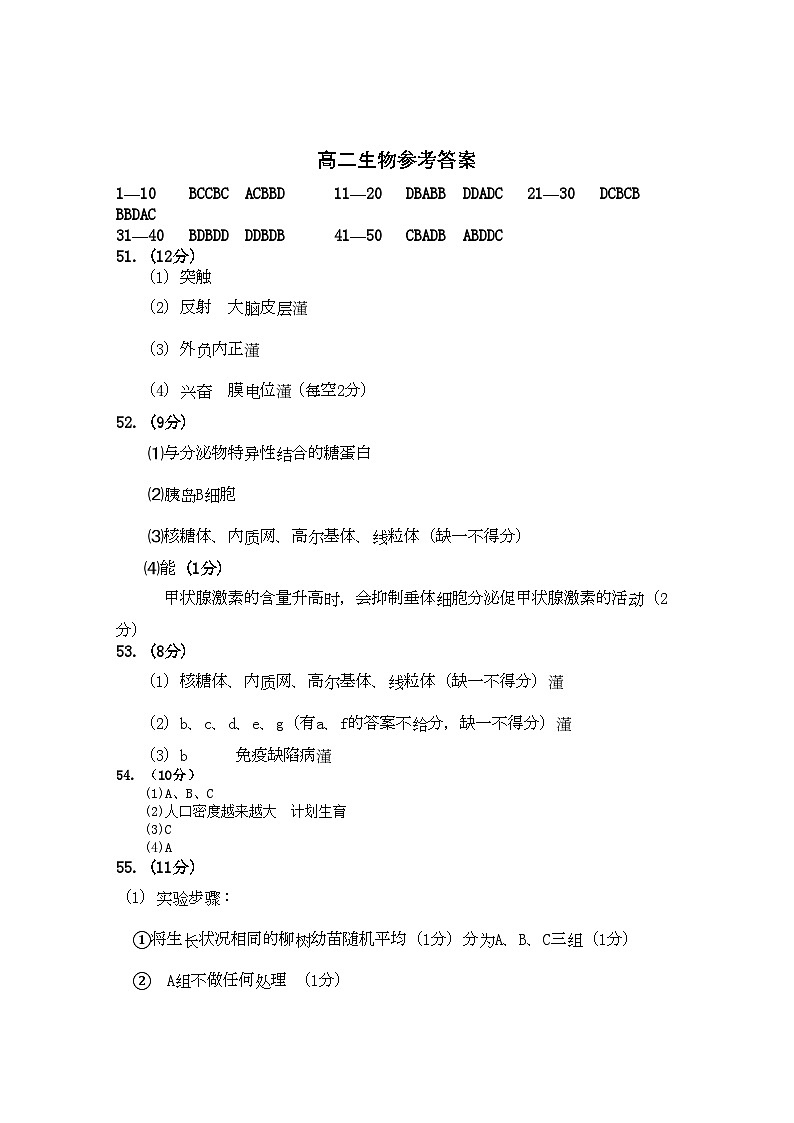 2022年山东省兖州市11高二生物上学期期中考试扫描版第1页