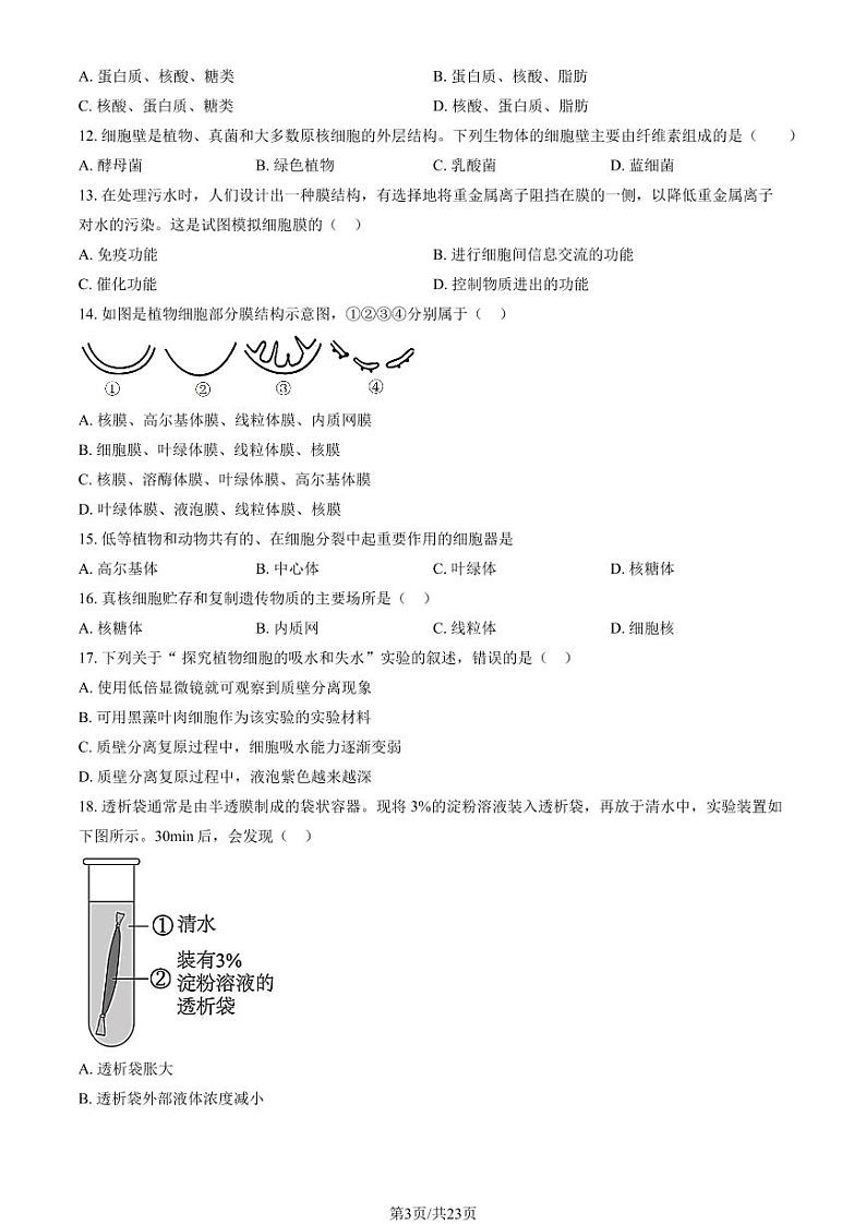 2023北京房山高一上学期期中生物试卷（教师版）第3页