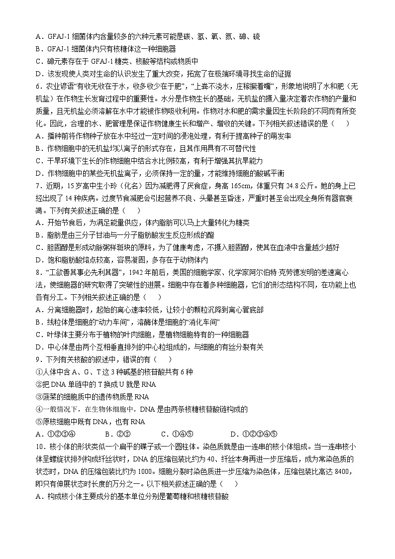 安徽省宿州市省、市示范高中2024-2025学年高一上学期期中联考生物试题（Word版附解析）02