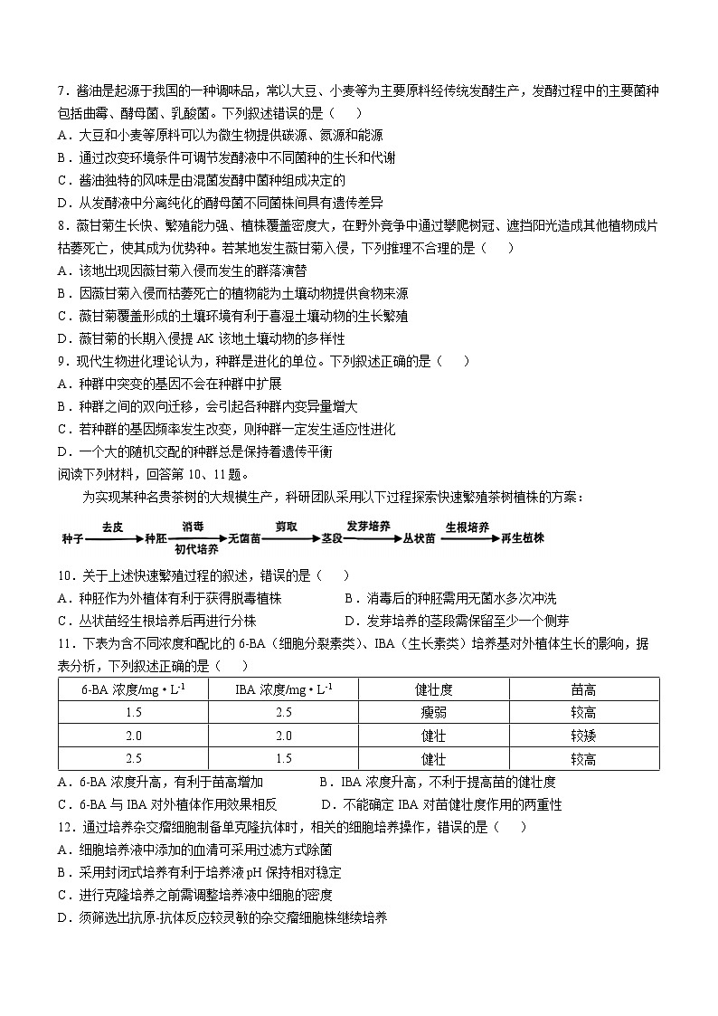 2025温州高三上学期一模生物试题无答案第2页